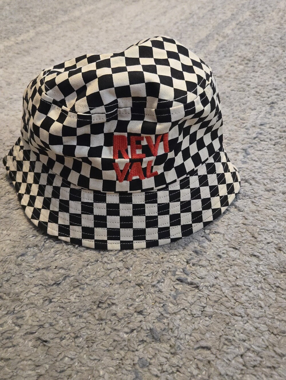 WELD MFG Revival Checkerboard Black & White Cotton Bucket Hat Embroidered